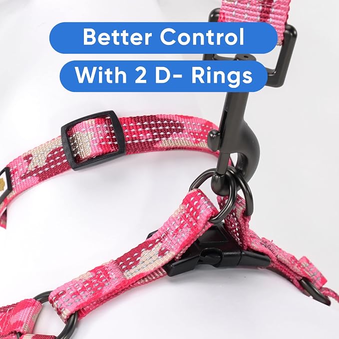 Pawtitas Reflective Step-in Dog Harness – Adjustable No-Pull Vest for Puppies to Seniors, Safe & Comfortable, S Camo Pink