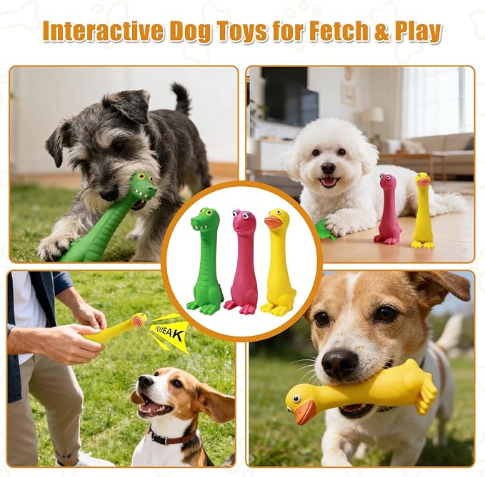 SCHITEC Latex Squeaky Dog Toys, Animal Toy Set for Small Puppies & Medium Breed Dogs, Interactive Puppy Play for Boredom Relief