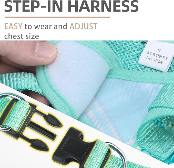 PUPTECK Dog Harness and Leash Set for Small Medium Dogs No Pull Step-in Soft Mesh Puppy Cat Vest Harnesses Reflective at Night, Plaid Pattern Green M