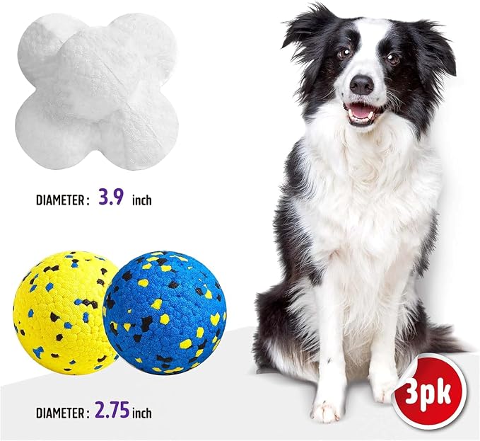 Kimee 3.9'' Dog Balls Tennis Balls Dog Toys for Aggressive Chewers 3 Balls | Indestructible Dog Toys Atom Dog Teething Chew Toys Balls Dog Water Balls Dog Fetch Toys for Large Medium Small Dogs Puppy
