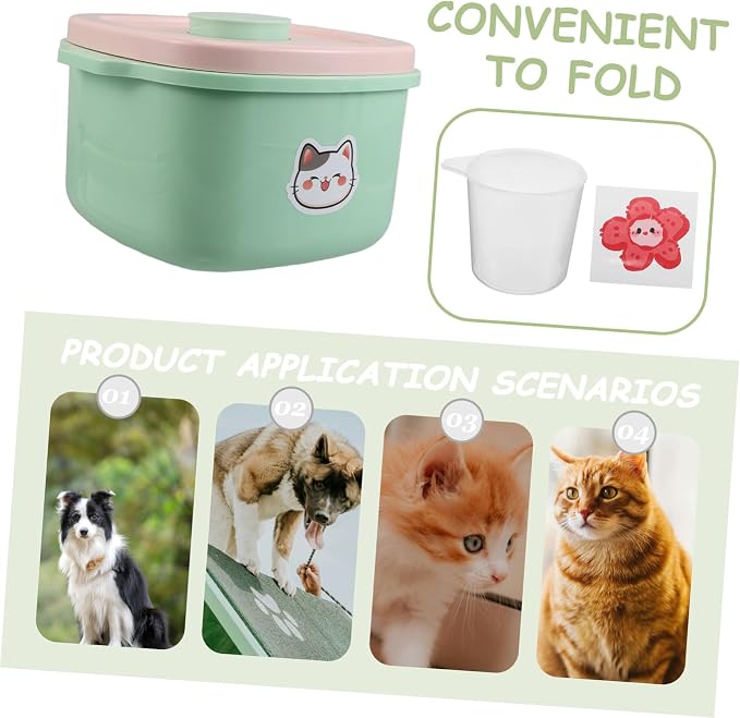 COLLBATH Pet Food Storage Barrel with Airtight Vacuum Seal Lid Plastic Container for Cat, Light Green