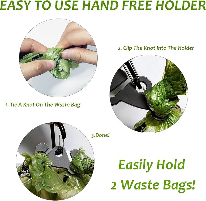 Dog Poop Bag Holder for Waste Bags Dispenser Leash Pet Waste Bag Carrier Hand Free Walking Holder,2PCS Black Holders