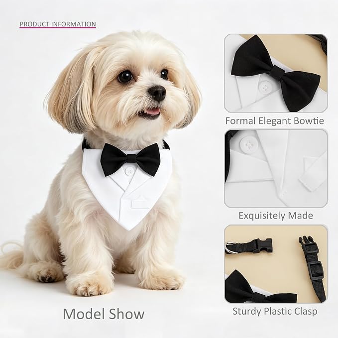Dog Tuxedo Suit Wedding Collar, Medium, White