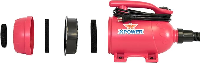 XPOWER B-2 2 HP Pro-At-Home 2-in-1 Pet Force Dryer & Vacuum, Pink, 13" x 9" x 6"