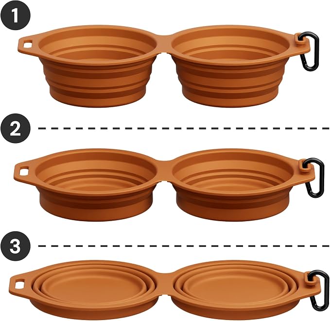 Pup Culture Dual Collapsible Dog Bowls | Silicone Travel Water Bowl for Dogs | Food Grade, No Plastic Rim, Portable Dog Bowl for Food and Water - Easy to Clean | BPA Free and Safe for Your Pup-Orange
