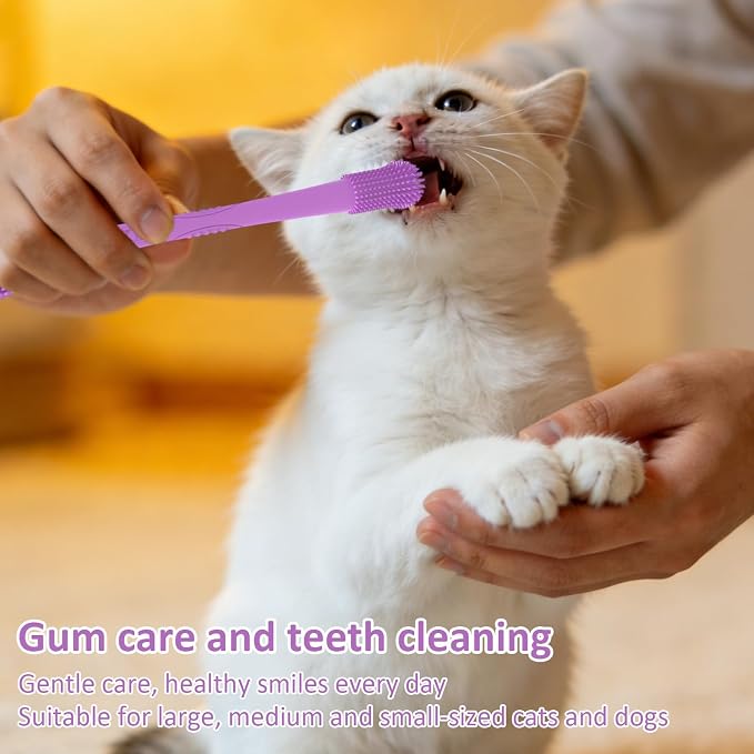 2 Piece Dog Toothbrush with Dual Head,Silicone Long Handle Toothbrush for Dogs Cats,Puppy Pet Tooth Brush (Purple)
