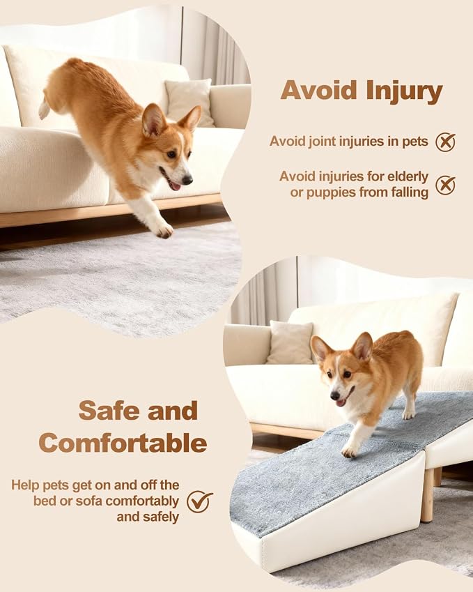 Dog Ramp for Couch Sofa and Low Bed, 15.7" W Foldable 2-in-1 Pet Steps & Ottoman, Non-Slip Wooden Pet Stairs for Small Senior Injured Dogs & Cats