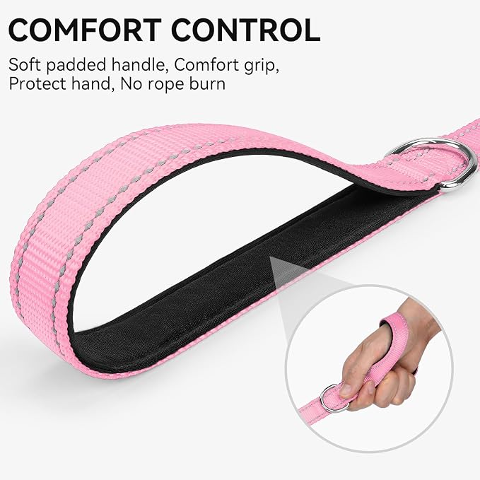 Joytale Reflective Dog Leash for Medium & Large Dogs, 4 FT x 1", Pink | Heavy Duty Nylon Webbing, Padded Handle for Comfort, Visible at Night, for Walking & Training
