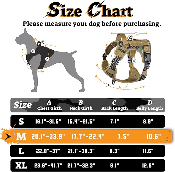 rabbitgoo Tactical Dog Harness Medium Sized, No Pull Service Pet Vest | Military Molle System & Easy Control Handle, Adjustable and Reflective for Walking and Training, Brown Camo, Medium