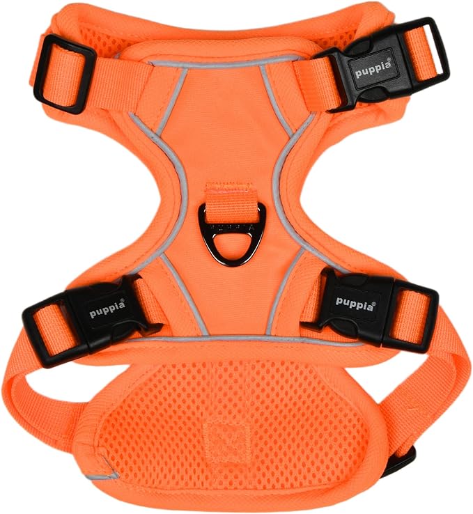 Puppia Neon Dog Harness H Sturdy Adjustable Neck and Chest Reflective Front and Back D-Ring for Small and Medium Dogs, Orange, Medium