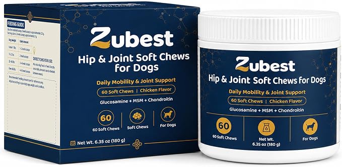 Zubest Hip & Joint Chews for Dogs, Glucosamine Chondroitin MSM, 60 Count