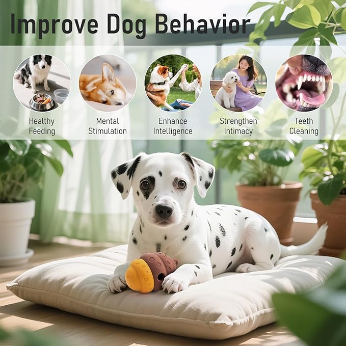Dog Treat Dispensing Toy - Silicone Puppy Food Dispenser for Small Medium Dogs Puzzle Feeder Ball Interactive Toys & Enrichment Mental Stimulation Topple Outdoor Training Travel Honeycomb Brown