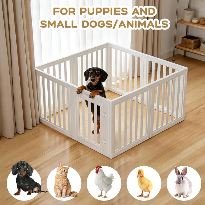 Dog Playpen, Clear Dog Pen, Dog Pen Indoor, Easy to Install and Remove Dog Play Pen, Puppy Playpen Suitable for Dogs, Cats,Dog Playpen Indoor (White, 23.6 inch Height, 8 Panels)