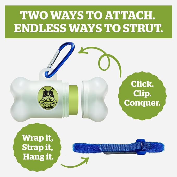 Pogi’s Dog Poop Bag Dispenser – Holder with Metal Carabiner for Leashes, Includes 15 Fresh Scented Bags