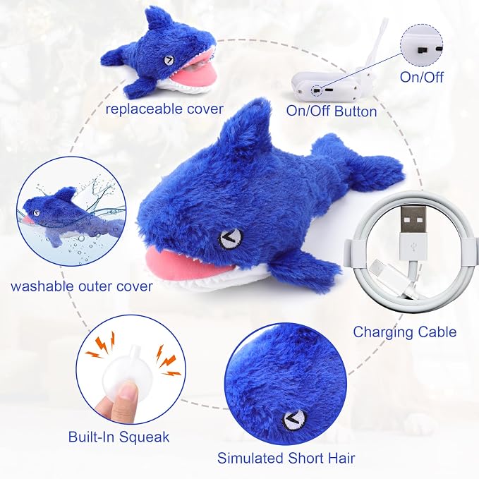 Mity rain Interactive Dog Toy Shark | Keeps Small, Medium & Large Dogs Busy Indoors & Outdoors - Rechargeable, Plush & Squeaky