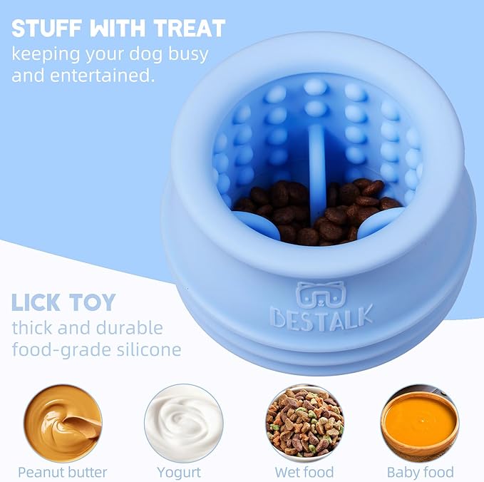 Dog Enrichment Treat Toy, Long-Lasting Wobbly Interactive Freeze Lick Toys for Dogs, Stuffable Puzzle Feeder Toy for Boredom, Silicone Treat Dispensing Chew Toy (Baby Blue,L)