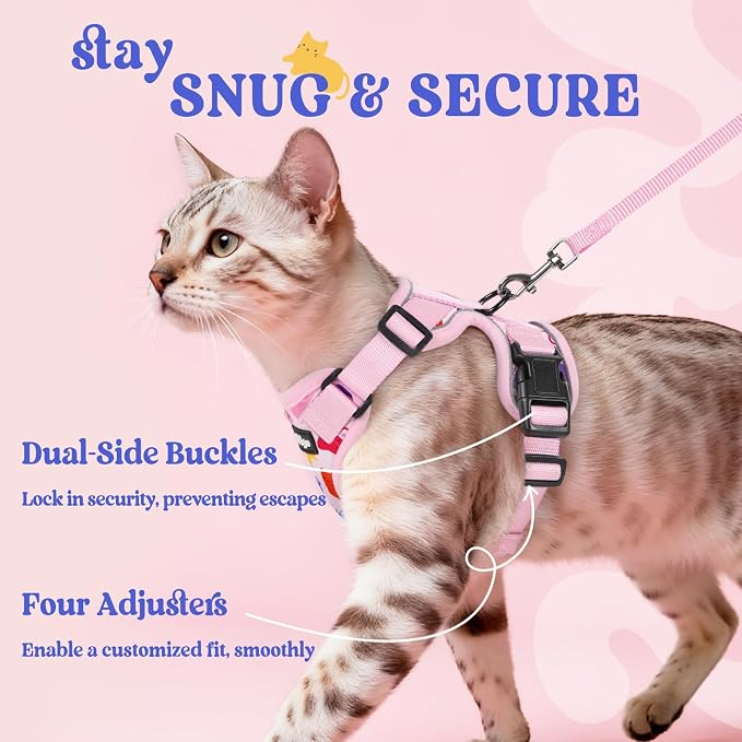 rabbitgoo Cat Harness and Leash Set, Escape Proof Vest, Purrty Pink | Soft Breathable Mesh, Easy Adjustable Fit, Snap Buckles, Sturdy Clip, Reflective Strips, for Small & Average Cats Walks, Xs