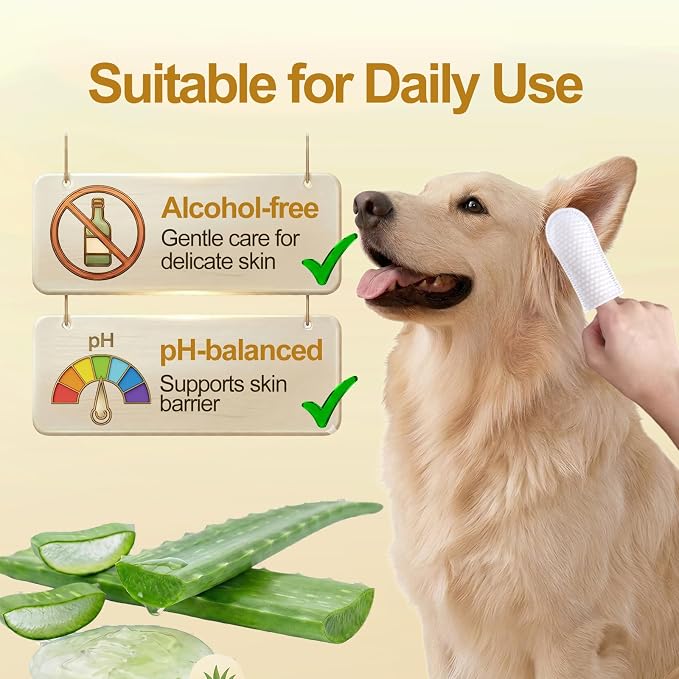 Extra Large Dog Ear Finger Wipes, Natural Ingredients, 50 Count - Green