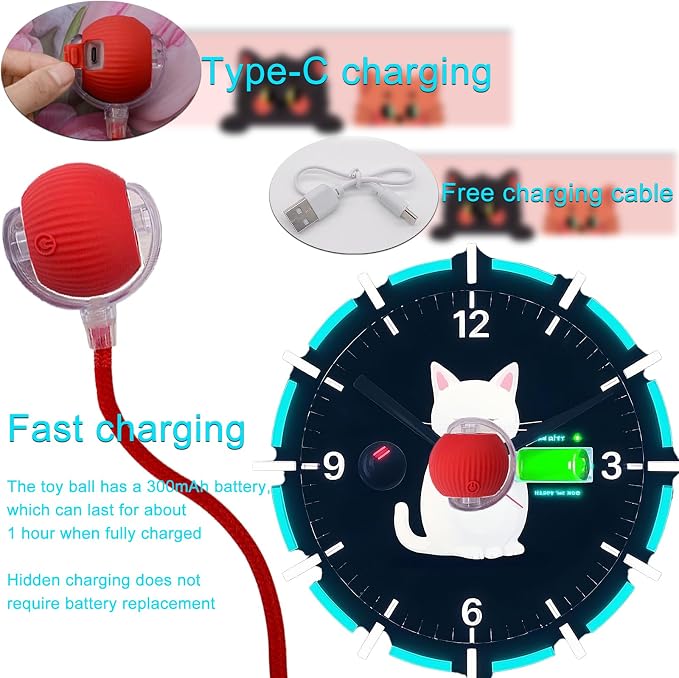 Interactive Cat Dog Toy Ball: Indoor Automatic Moving Smart Rolling Fun Pet Game with Led Light and Tail for Motion Activated, Kitten Puppy Present, Chase Exercise, Hunting Simulation-Upgrade (Red)