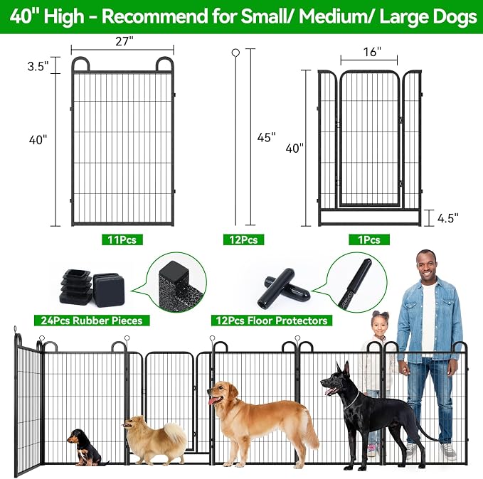 Anti-Rust Dog Playpen, 40in 12 Panels, Snowy Black