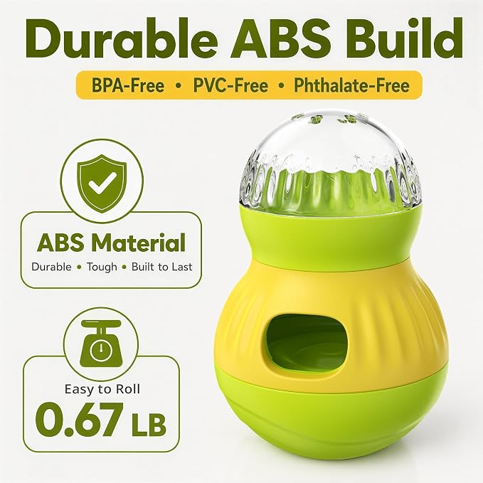 HCY&WLD Dog Interactive Puzzle Toy Adjustable Treat Dispensing Ball (Green) | Sturdy Material, Self-Righting Wobble Base, Indoor Enrichment, Slow Feeder, Smarter Play, Mental Stimulation, Boredom Buster