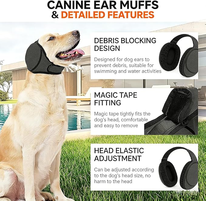 Dog Ear Muffs Noise Protection: Noise Cancelling for Fireworks Thunderstorms，Waterproof Ear Covers for Bath Swimming