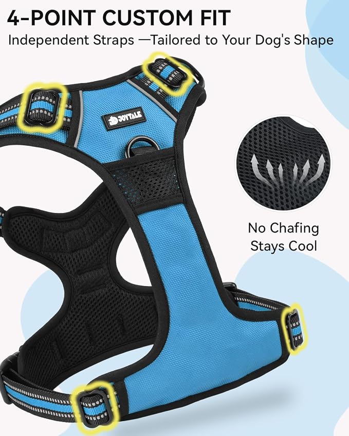Joytale No Pull Dog Harness & Seat Belt, Easy On 3-Buckle, S, Sky Blue | Front Clip Reduces Pulling, Escape-Resistant Design, Adjustable Fit, Soft Padding for Comfort, Secure Tether for Safer Travel