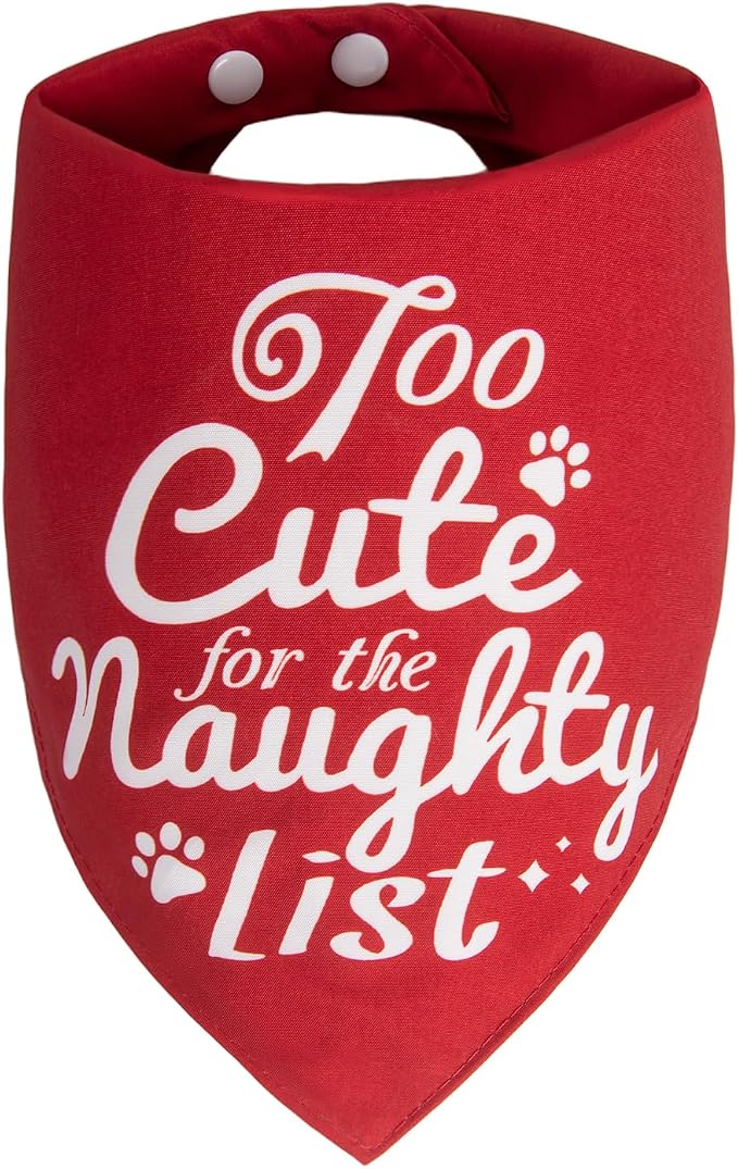 Christmas Dog Bandanas Naughty & Nice Idea Funny Holiday Stocking Pet Scarf Gifts, Large, Medium, Red