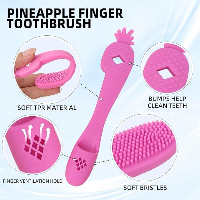 Pink Pineapple-Shaped Dog Finger Toothbrush 5.98in/15.2cm | Anti-Slip&Anti-Fall,Soft TPR,Dog Finger Toothbrush Cover,Cat Finger Toothbrush,Pet Dental Care Toothbrush for Dogs and Cats