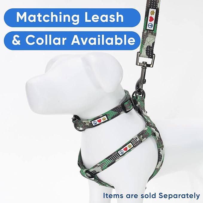 Pawtitas Reflective Step-in Dog Harness – Adjustable No-Pull Vest for Puppies to Seniors, Safe & Comfortable, M Camo Green