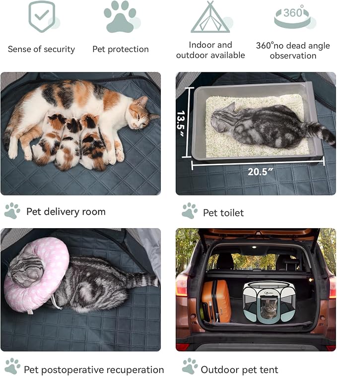 Siedihit Medium Dog Cat Playpen, Puppy Pet Playpen Indoor for Dog Crate Tent Cage Outdoor, Portable Pop Up Dogs Enclosure Kennel with Carrying Case for Dogs/Cats/Rabbits (Grey with Pad, Medium)