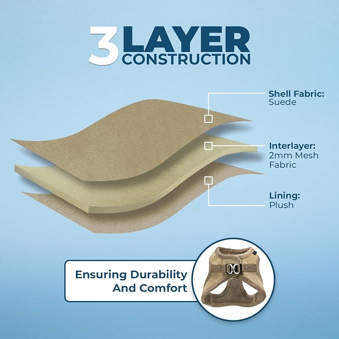 Voyager Step-in Plush Dog Vest Harness -Latte Suede, Small | 14.5 - 16" in Chest, Soft Plush, Reflective Bands, Cold-Weather Harness, Cats Compatible. Step-In Style,