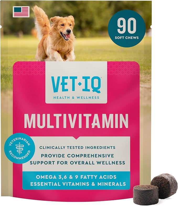 VetIQ Multivitamin for Dogs, Brain, Immune & Digestive, 90ct | Supports active brain function, immune & digestive health; daily multivitamin chew; hickory smoke flavor; made in USA