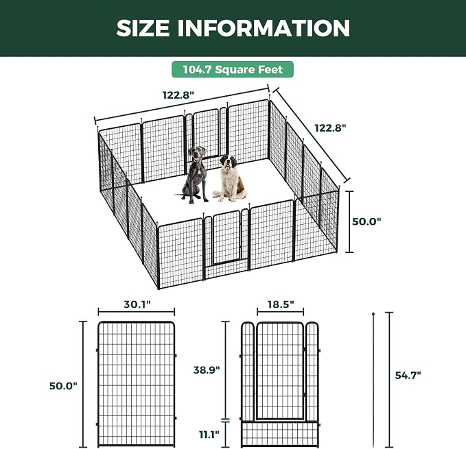 FXW Rollick Unleashed Dog Playpen, 50in, 16 Panels, Large, Black