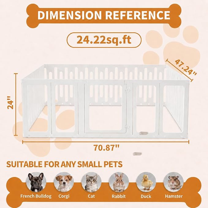 Acrylic Dog Playpen Indoor, Puppy Play Pen DIY Easy Assemble, Flexible Shape Dog Pen with Plastic Fence, Pet Exercise Pin for Small Animals (24''Tall, 19 Panels)
