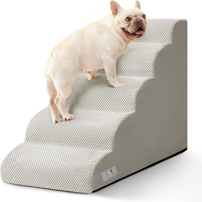 Airpanda 5 Step Dog Stairs for High Bed – Pet Steps for Small Dogs, Non-Slip Dog Ramp with Washable Cover, Pet Ladder for High Beds,Light Grey