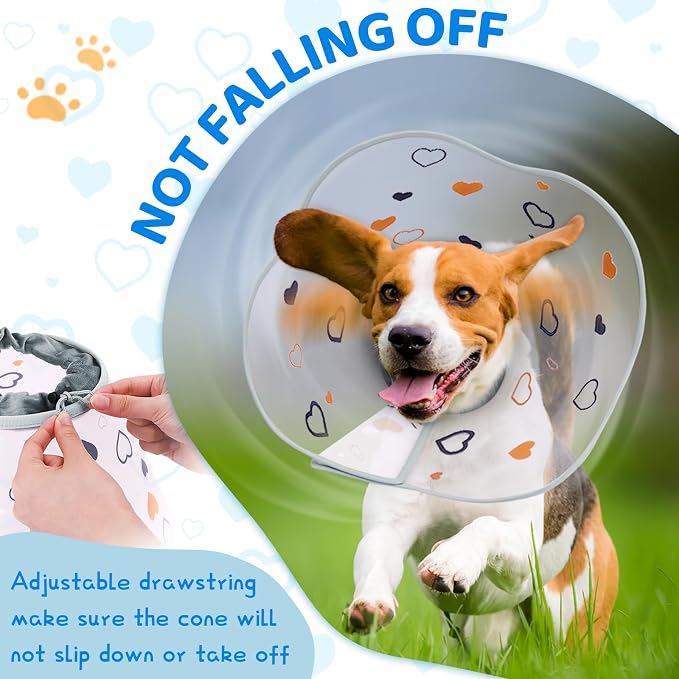 Dog Cone After Surgery - Soft, Comfortable, Adjustable Recovery Collar for Large, Medium, Small Dogs - Stop Licking with Soft Protect Edge (Love, S)