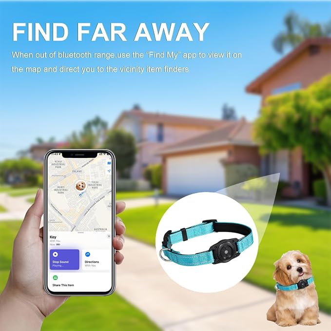 Tracking Collar for Dogs Waterproof Adjustable Air Tag Dog Collar Holder, Comfortable Dog Collars for Small Medium Large Dogs (SkyBlue, M)