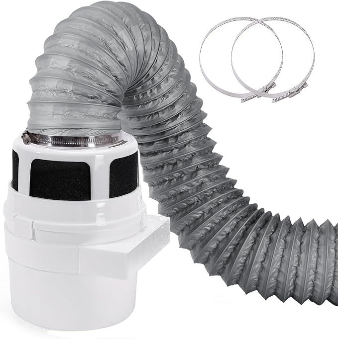 【Upgraded】 NOORNY 3 in 1 Indoor Dryer Vent Kit Lint Trap Bucket Dryer Vent for Apartment - with Double Layer 4-Inch by 5-Feet Gray Proflex Duct, for Electric Clothes Dryers