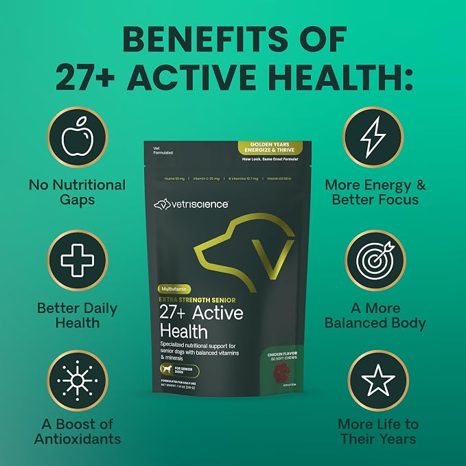 VetriScience Extra Strength Senior 27+ Multivitamin, Chicken, 60 Count