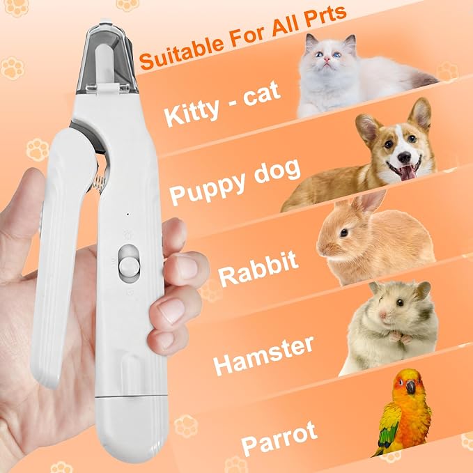2-in-1 Dog Nail Grinder & Cat Nail Clippers with 2 LED Lights - White