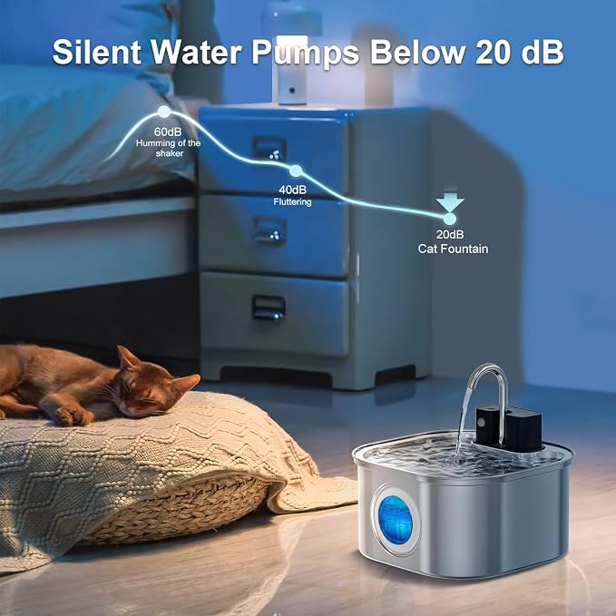 Wireless Cat Water Fountain with 6 Filters + 6 Sponges,[Rechargeable & Faucet ] Stainless Steel Battery Operated, 108oz/ 3.2l Automatic Cordless Pet Fountain -Dog Fountain with 4200 Mah Battery