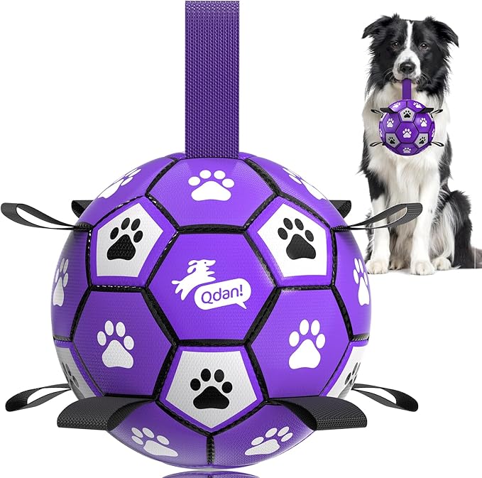 QDAN Dog Toys Soccer Ball with Straps - Dog Water Toy, Puppy Birthday Gifts, Durable Dog Balls for Small Medium Dogs （6 Inch） | 6 Inch Herding Ball for Small Dogs, Puppy Toy, Outdoor Toys Balls to Keep Them Busy, Dog Birthday Gift, 20-40 lbs Dogs