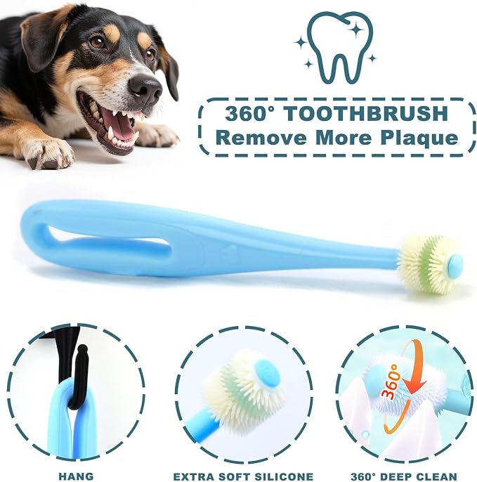 Dog Toothbrush Kit, 360-Degree Finger Three-Sided Design, Replaceable Brush Heads, Easy Teeth Cleaning and Dental Care (20 Pack)