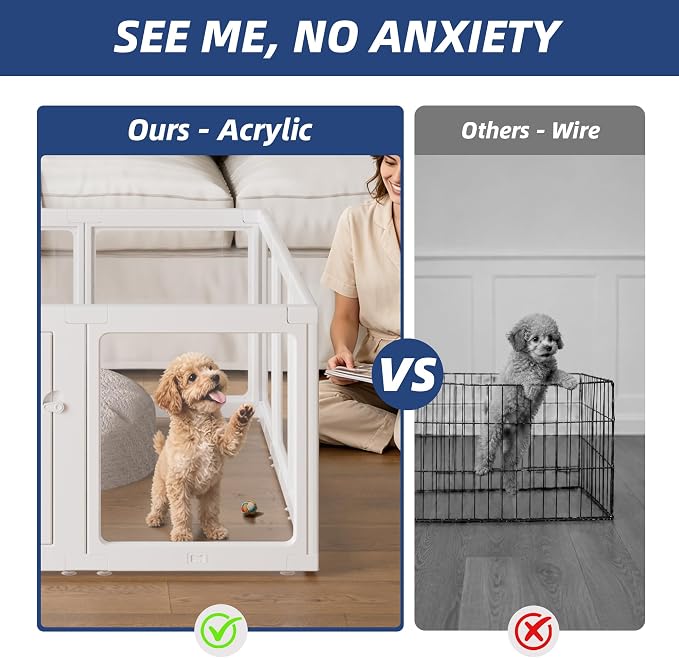 Clear Acrylic Dog Playpen Indoor, Puppy Cat Small Pet Play Pen, Pet Cat Playpen for Rabbits, Dog Fence Crate Kennel Whelping Cage (White, 12 Panel)