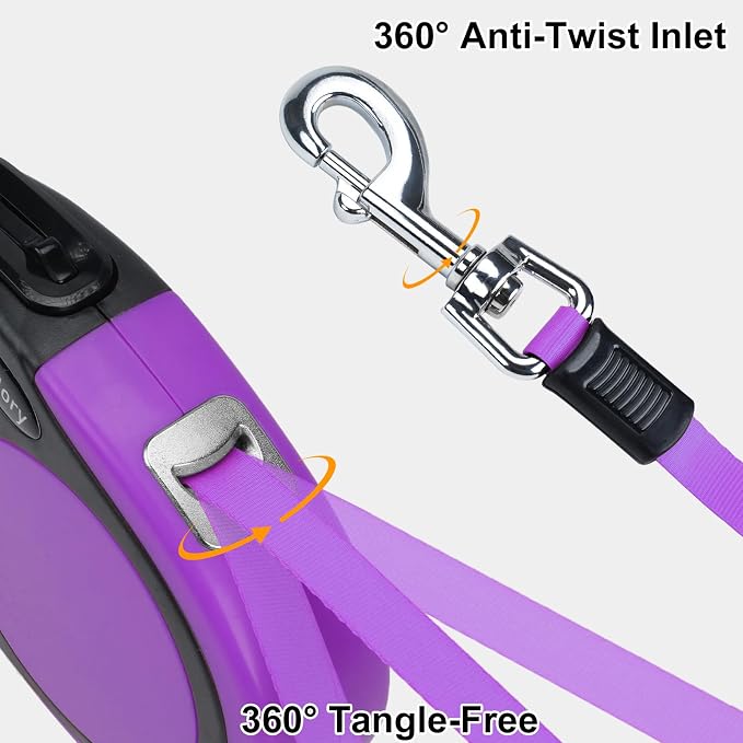Taglory Retractable Dog Leash, One-Handed Brake, 16ft, Up to 44 lbs, Purple | More Freedom While Staying in Control, Smooth Retraction, Tangle-Free Design, Easy-Grip Handle, Daily Neighborhood Walks