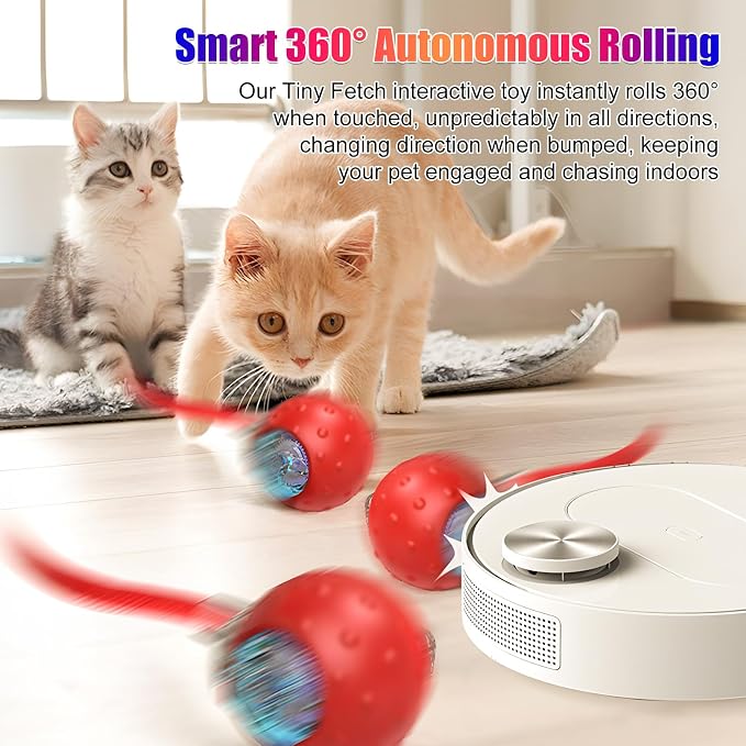 Tiny Fetch Dog Toy, Tinyfetch Interactive Dog Cat Toys Balls with Birdsong, 360° Smart Automatic Rolling Electric Dog Ball Toy, Fast Moving Balls Toys for Pets (red)