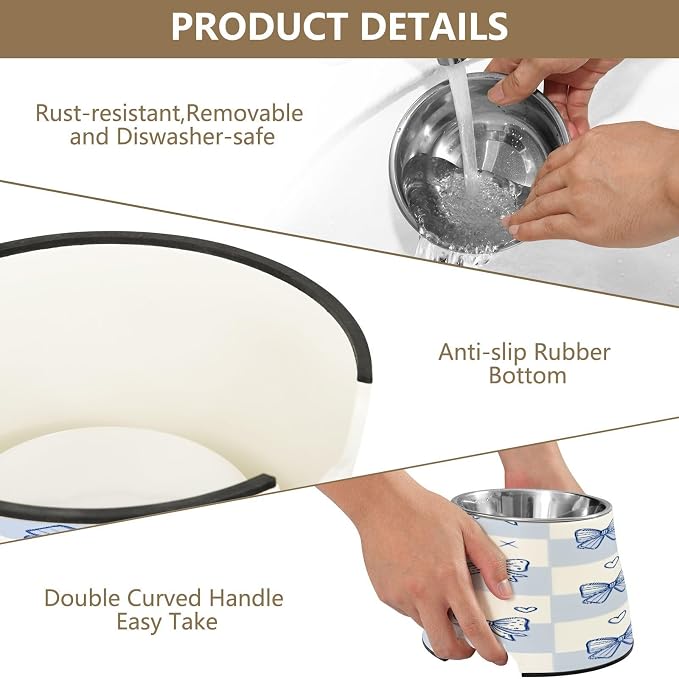 Blueangle Elevated Dog Bowls with Stainless Steel - Non-Slip 2.3 Cup High Capacity Pet Dish for Spinal Health & Cute Bows Design（412）