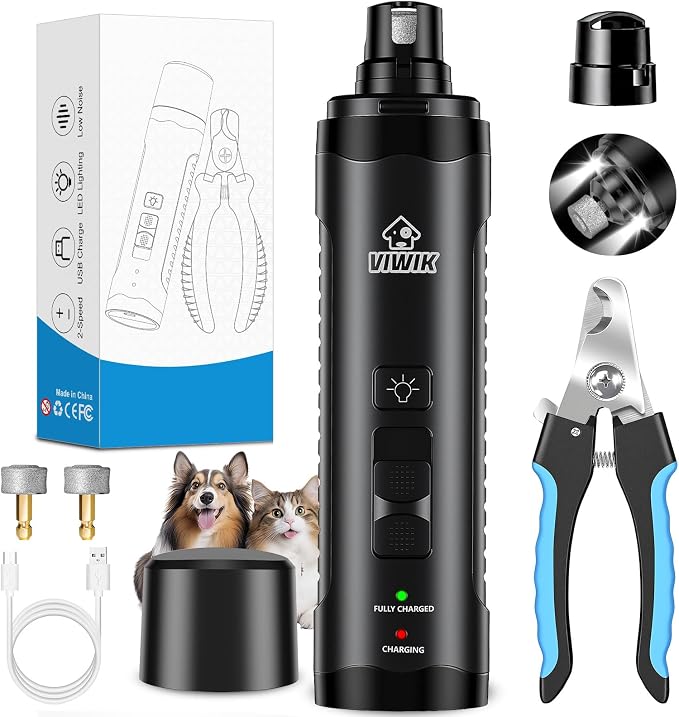VIWIK Dog Nail Grinder & Trimmer Kit, Black