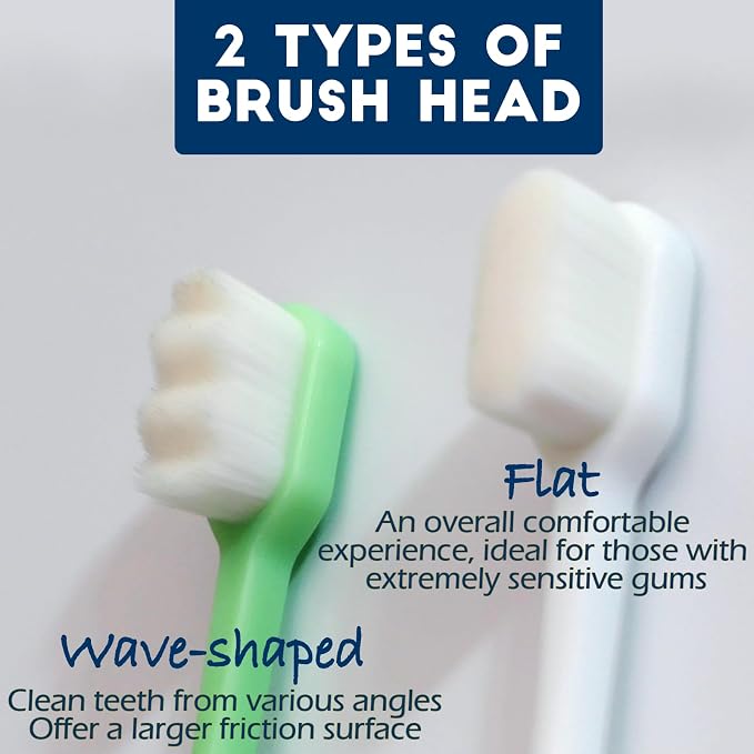 Dog Toothbrush Kit 4 Pack, Ultra Soft Dog Tooth Brush for Medium to Large Dogs & Cats, Pet Tooth Brushing Kit for Easy Dental Cleaning, Soft Bristles, 2 Green Wave Head & 2 White Flat Head